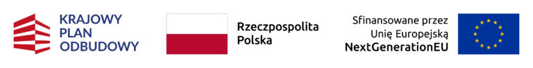Logotypy Krajowego Planu Odbudowy, Rzeczypospolitej Polskiej oraz Unii Europejskiej NextGenerationEU z informacją: Sfinansowane przez Unię Europejską NextGenerationEU.